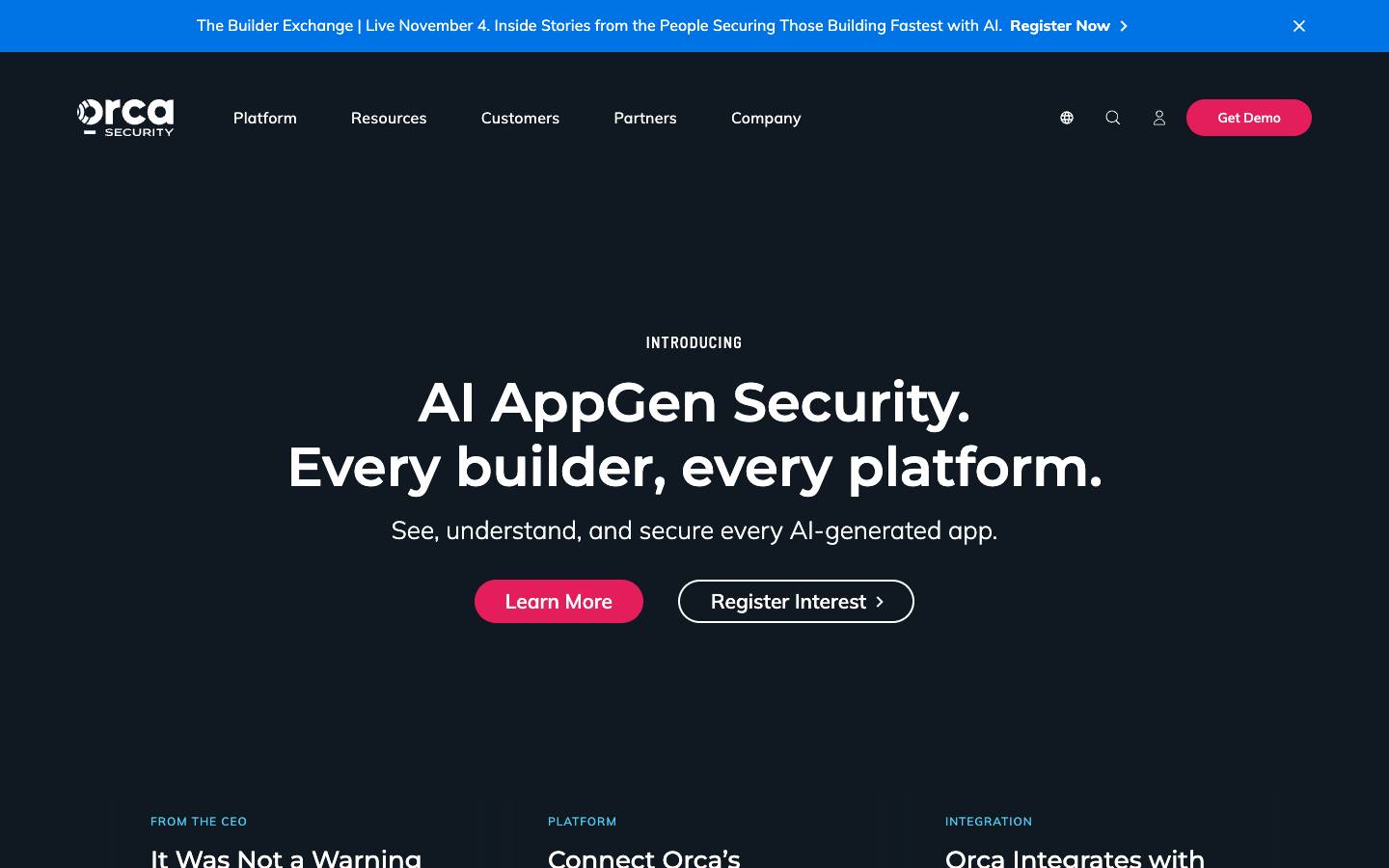 Orca Security's homepage, as read on Oct 4, 2026