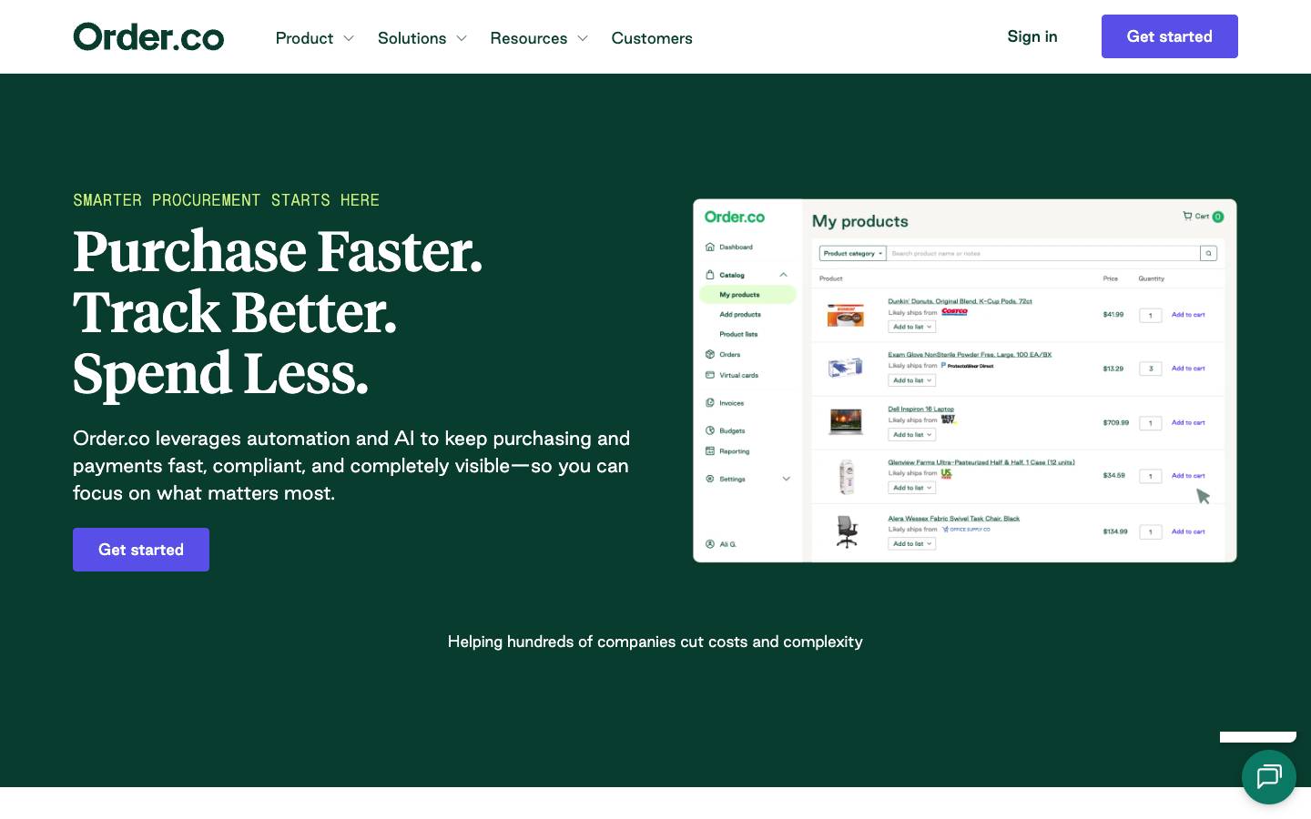 Order.co's homepage, as read on Oct 2, 2026