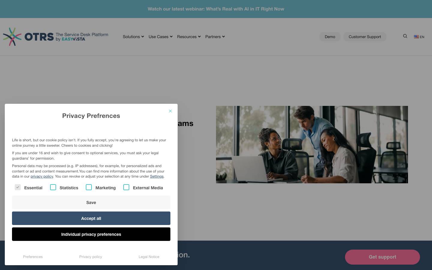 OTRS's homepage, as read on Oct 2, 2026