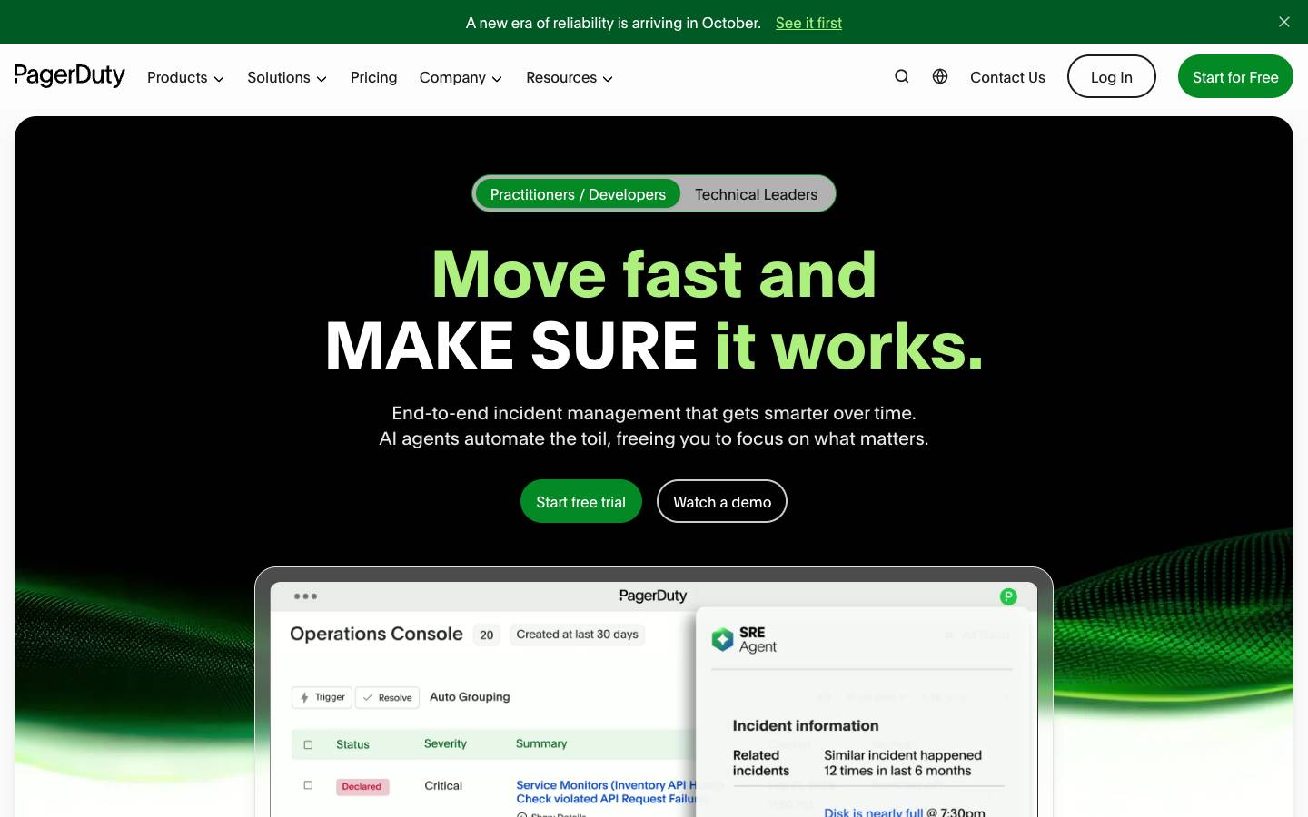 PagerDuty's homepage, as read on Oct 6, 2026