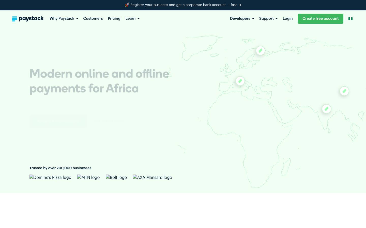 Paystack's homepage, as read on Oct 2, 2026