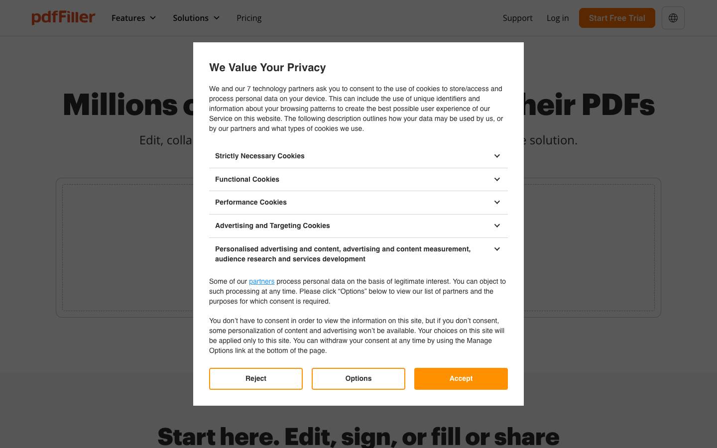 pdfFiller's homepage, as read on Oct 2, 2026