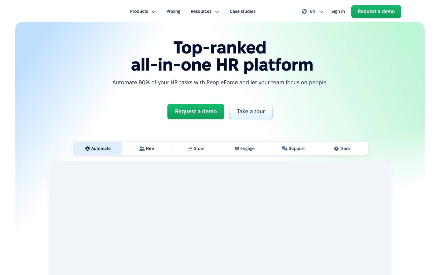 PeopleForce's homepage, as read on Oct 2, 2026