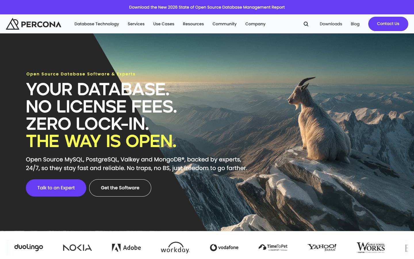 Percona's homepage, as read on Oct 2, 2026