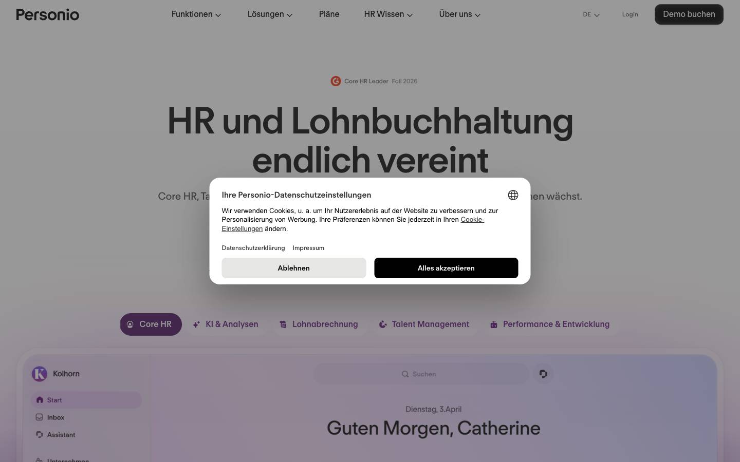 Personio's homepage, as read on Oct 2, 2026