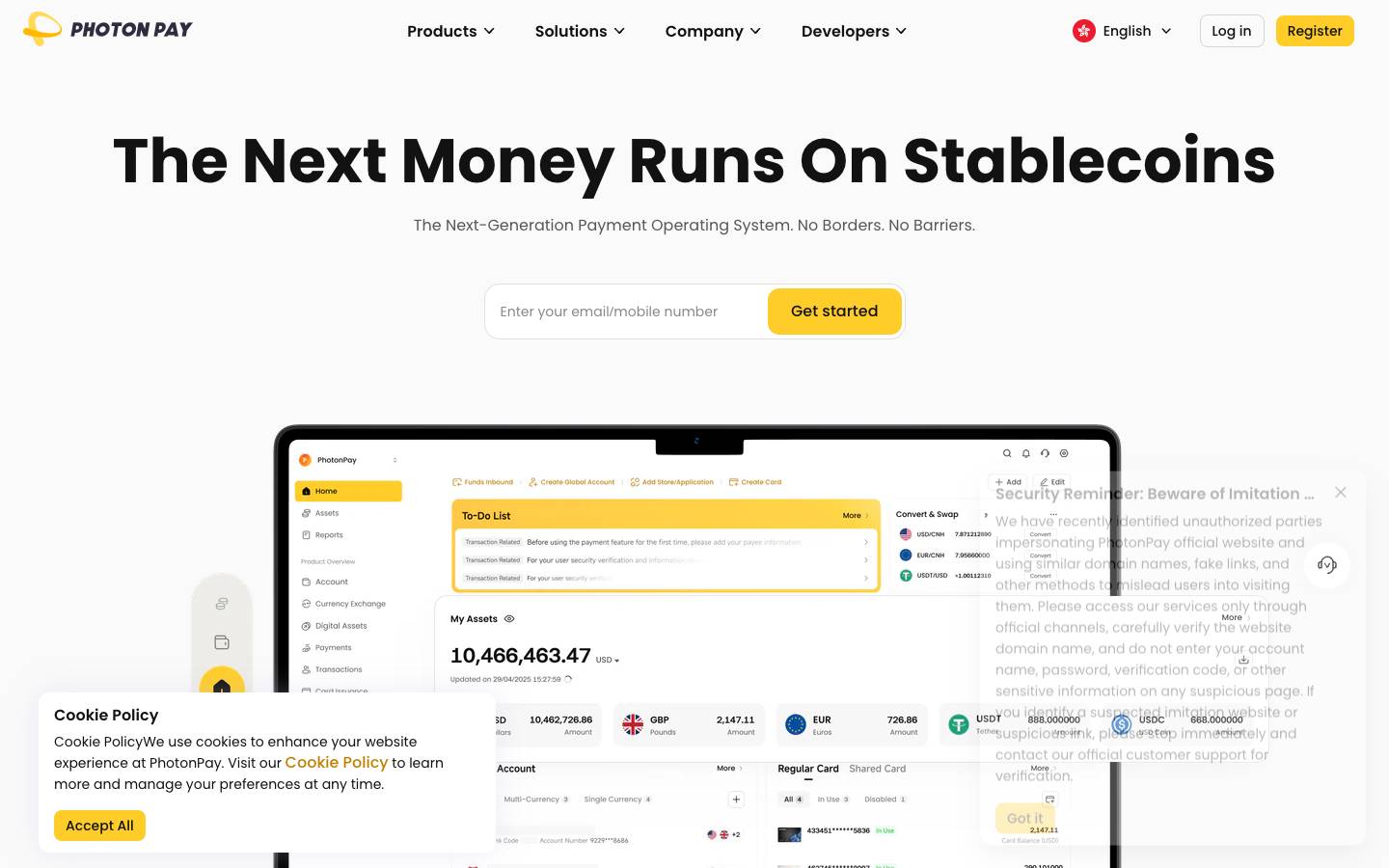 PhotonPay's homepage, as read on Oct 2, 2026