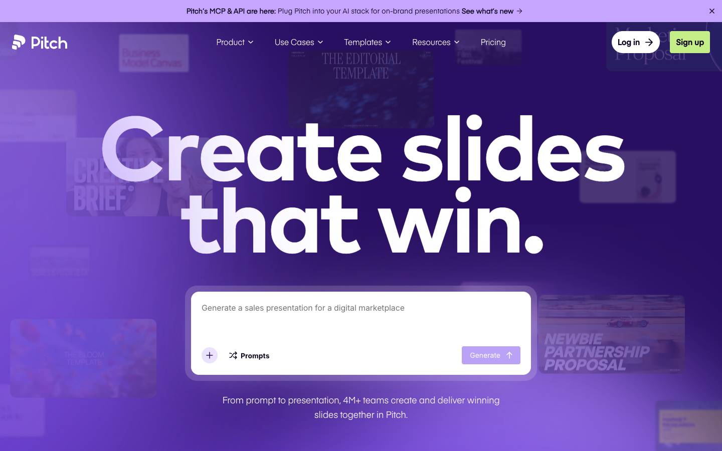Pitch's homepage, as read on Oct 6, 2026