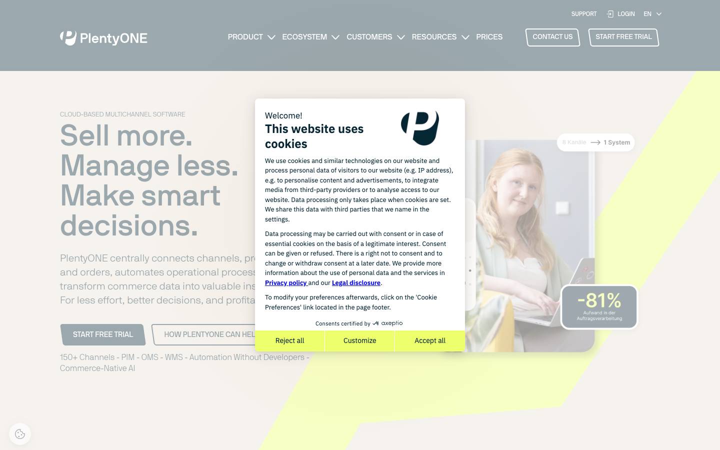 PlentyONE's homepage, as read on Oct 2, 2026