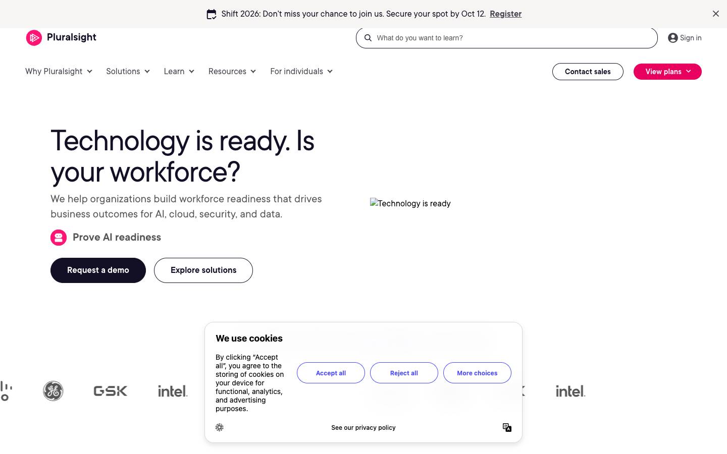Pluralsight's homepage, as read on Oct 6, 2026