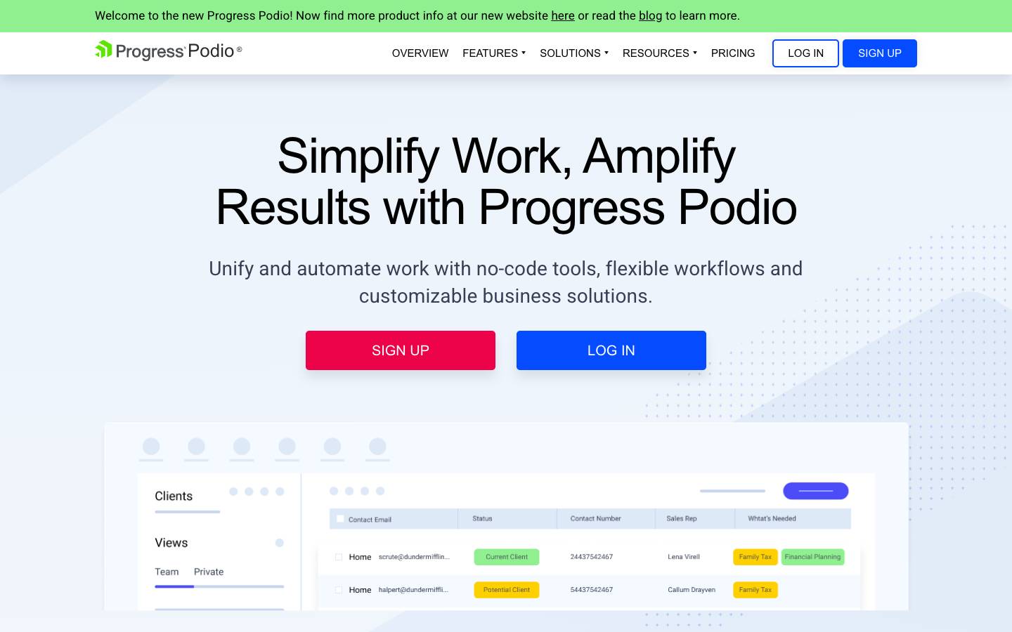 Podio's homepage, as read on Oct 2, 2026