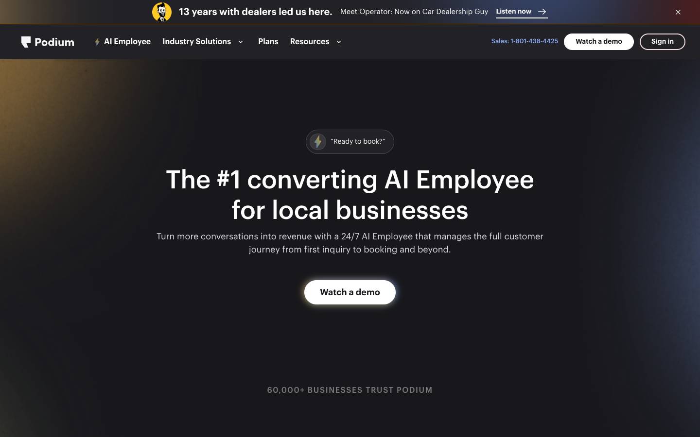 Podium's homepage, as read on Oct 6, 2026