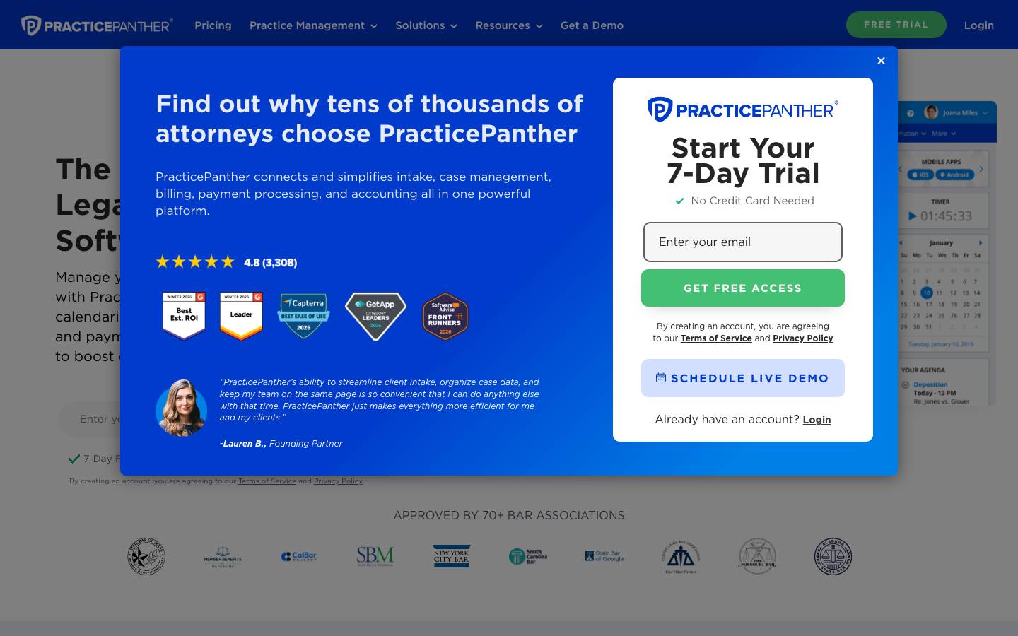 PracticePanther's homepage, as read on Oct 2, 2026
