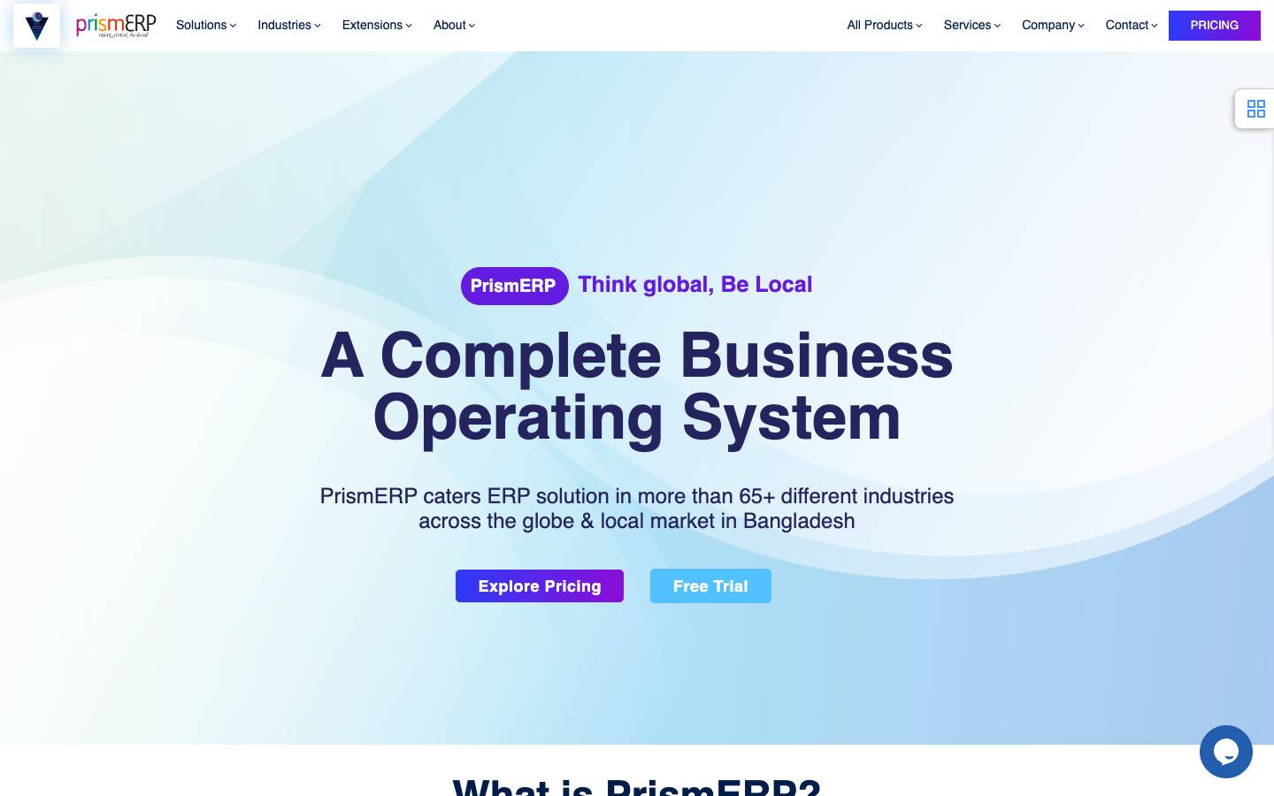 PrismERP's homepage, as read on Oct 2, 2026