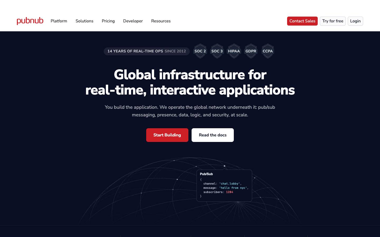 PubNub's homepage, as read on Oct 2, 2026