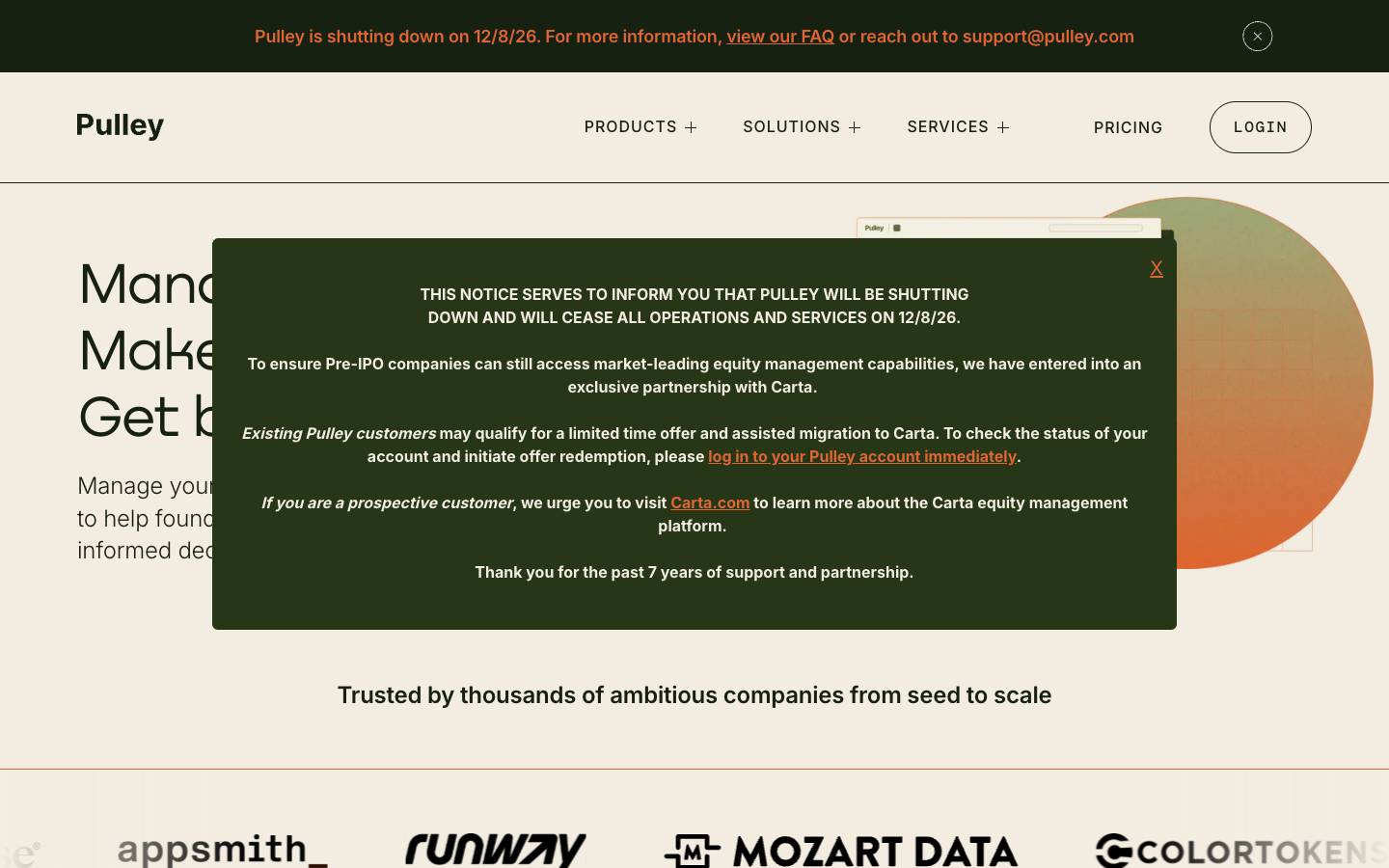 Pulley's homepage, as read on Oct 2, 2026