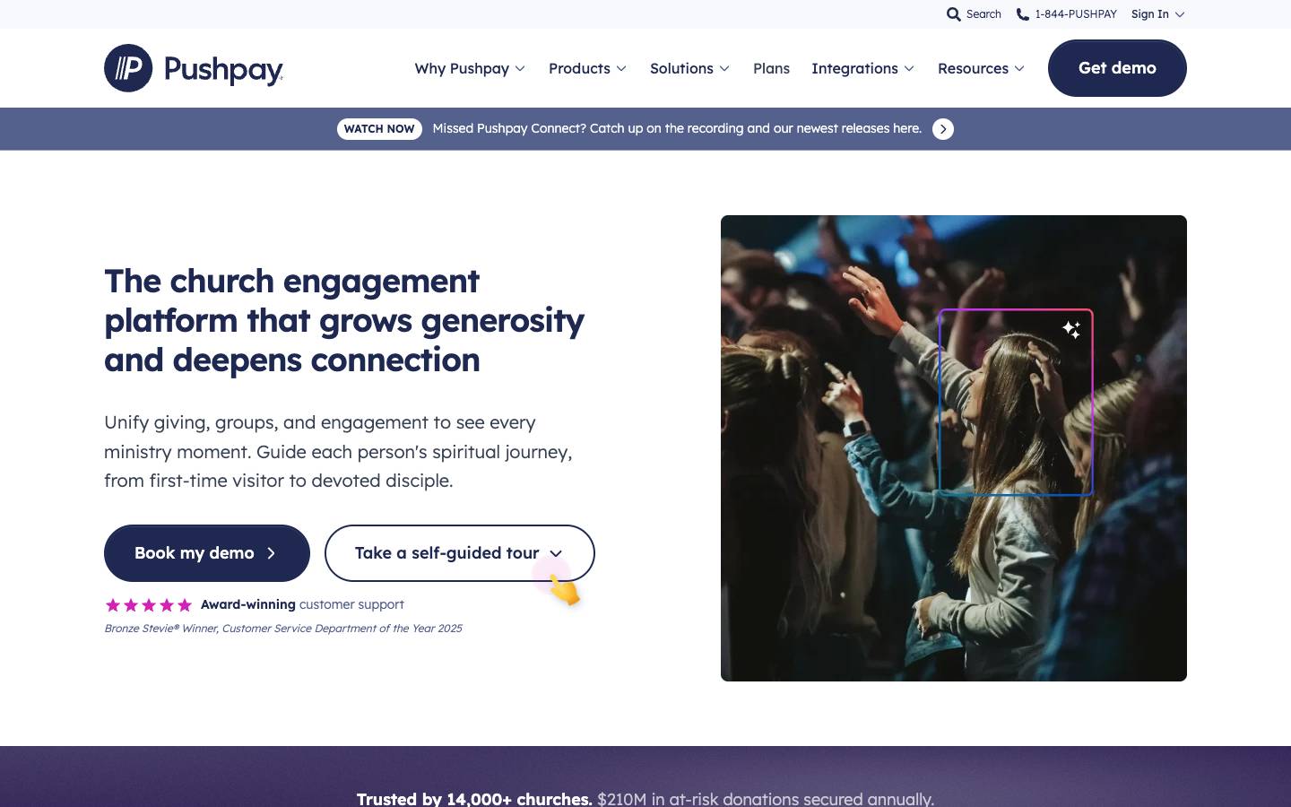 Pushpay's homepage, as read on Oct 2, 2026