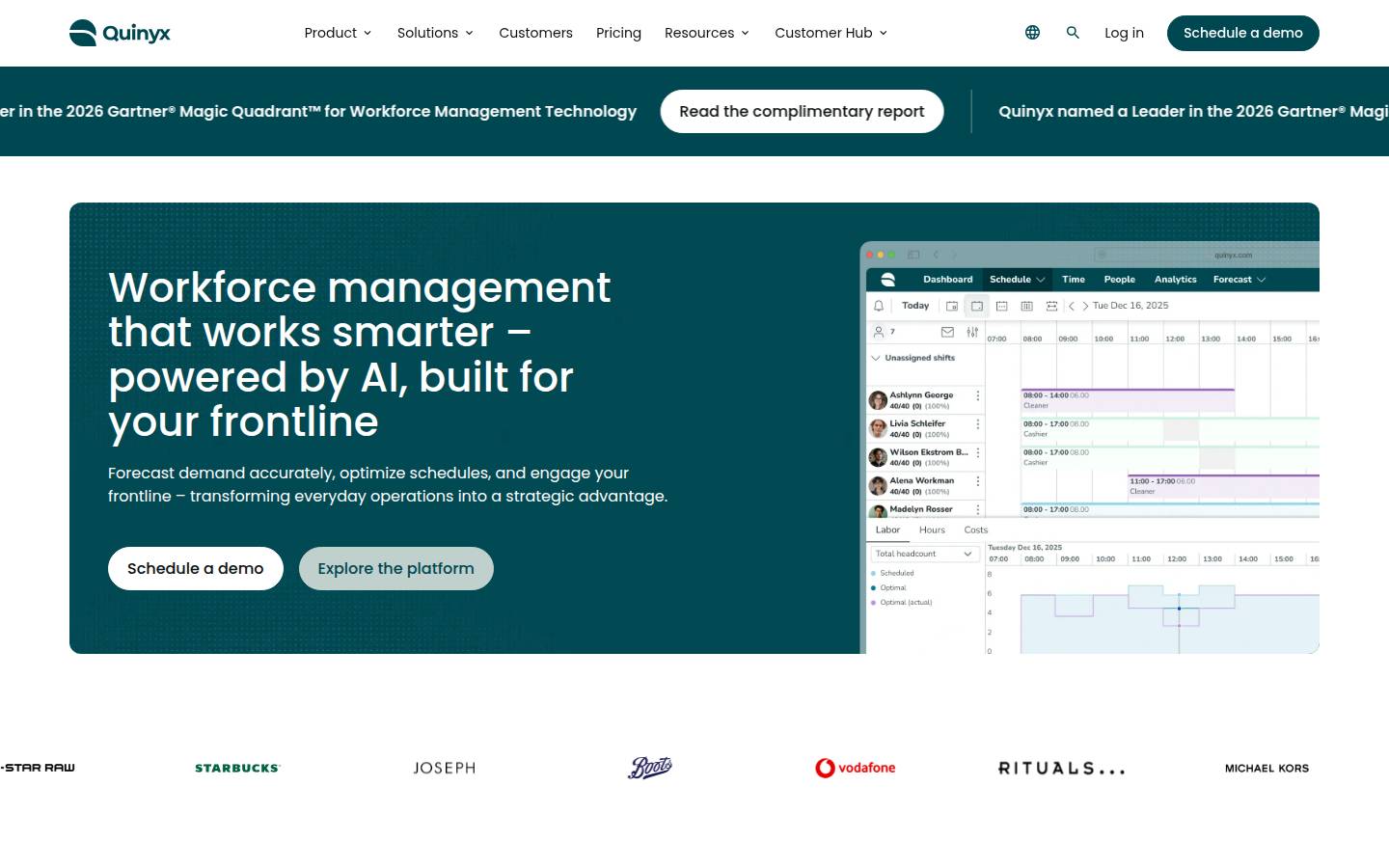 Quinyx's homepage, as read on Oct 3, 2026