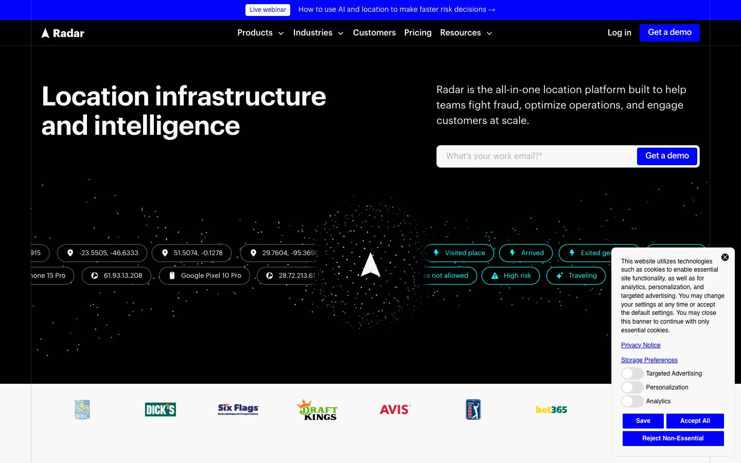 Radar's homepage, as read on Oct 2, 2026