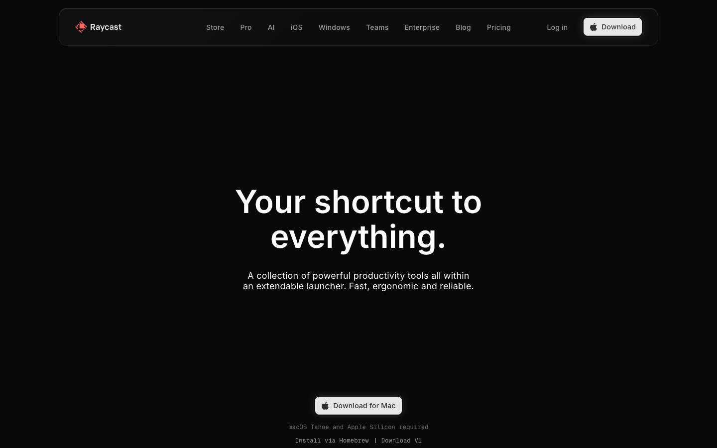 raycast.com's homepage, as read on Oct 2, 2026