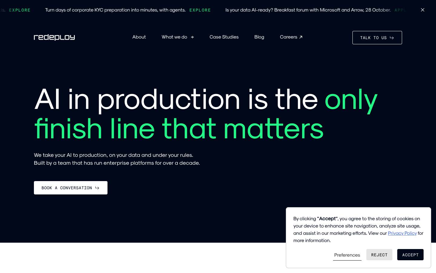 Redeploy's homepage, as read on Oct 2, 2026