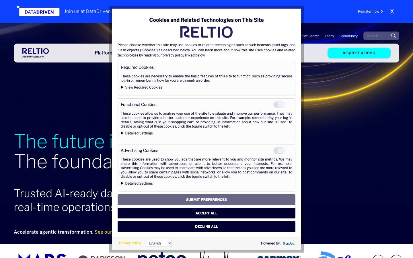 Reltio's homepage, as read on Oct 2, 2026