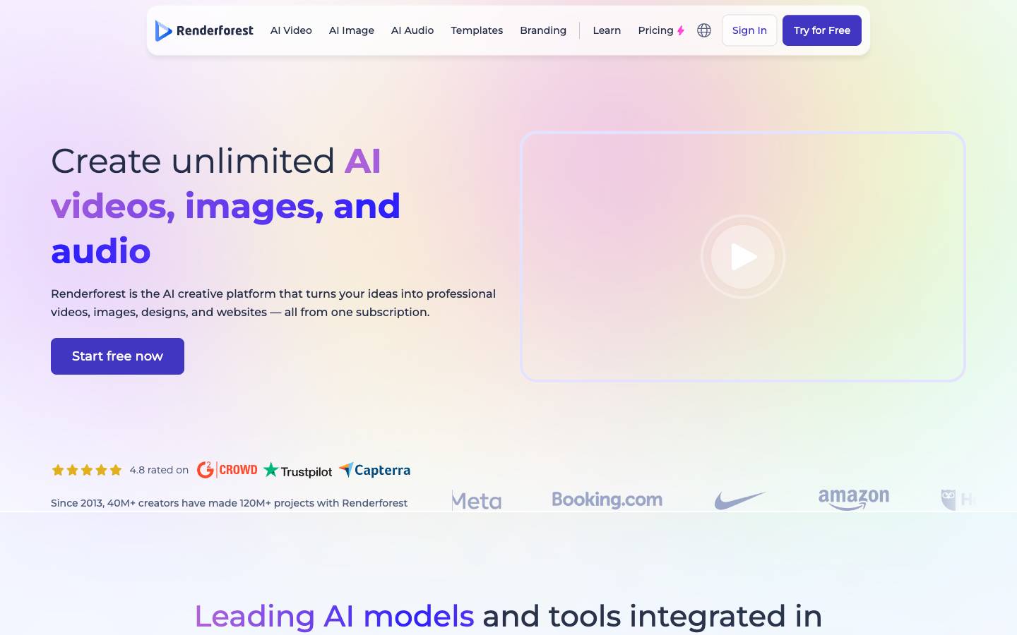 Renderforest's homepage, as read on Oct 2, 2026