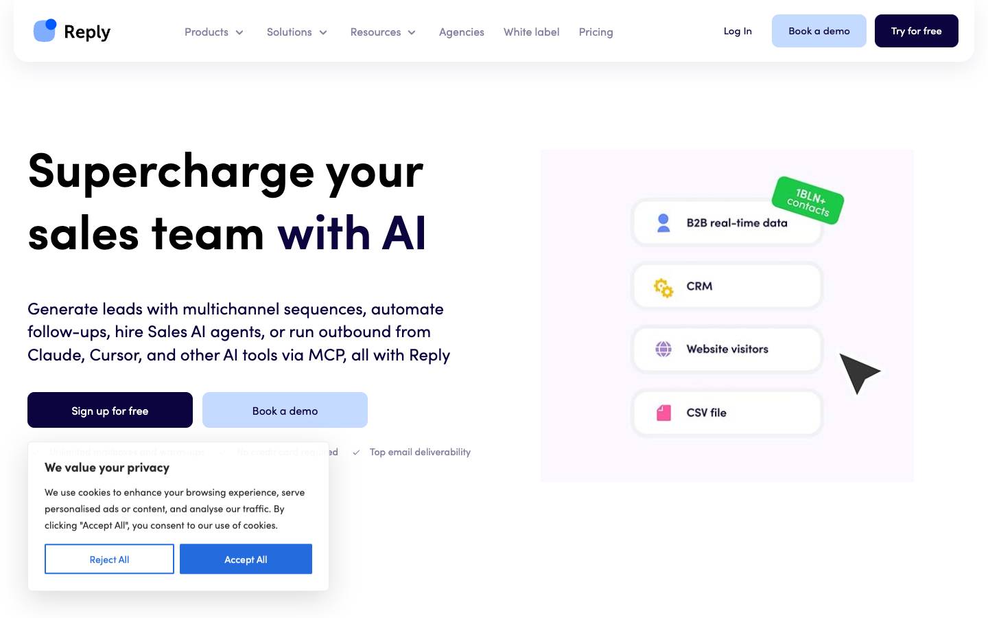 Reply.io's homepage, as read on Oct 2, 2026