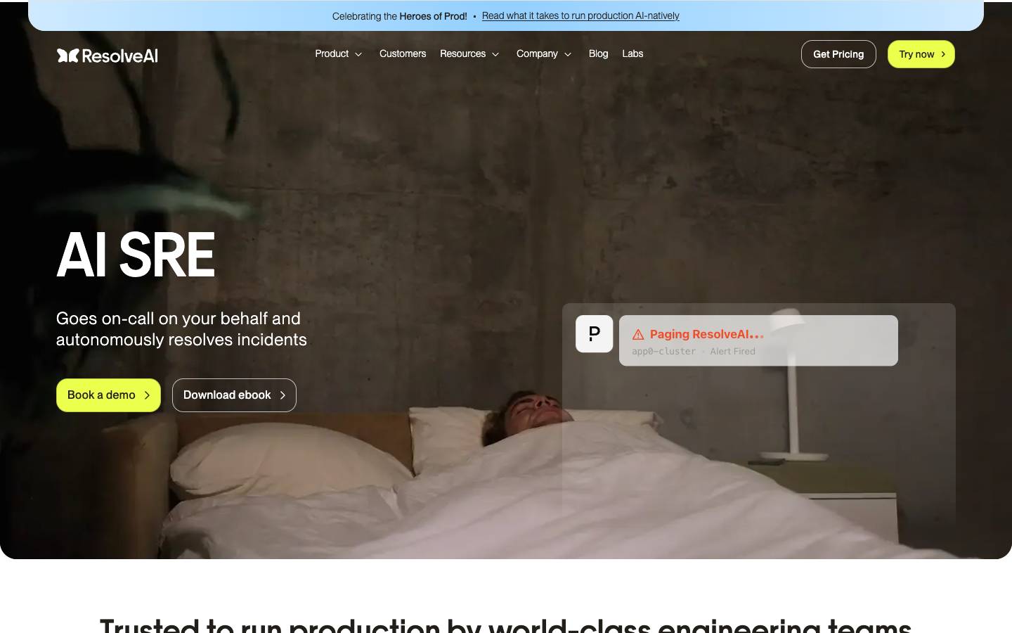 Resolve AI's homepage, as read on Oct 2, 2026