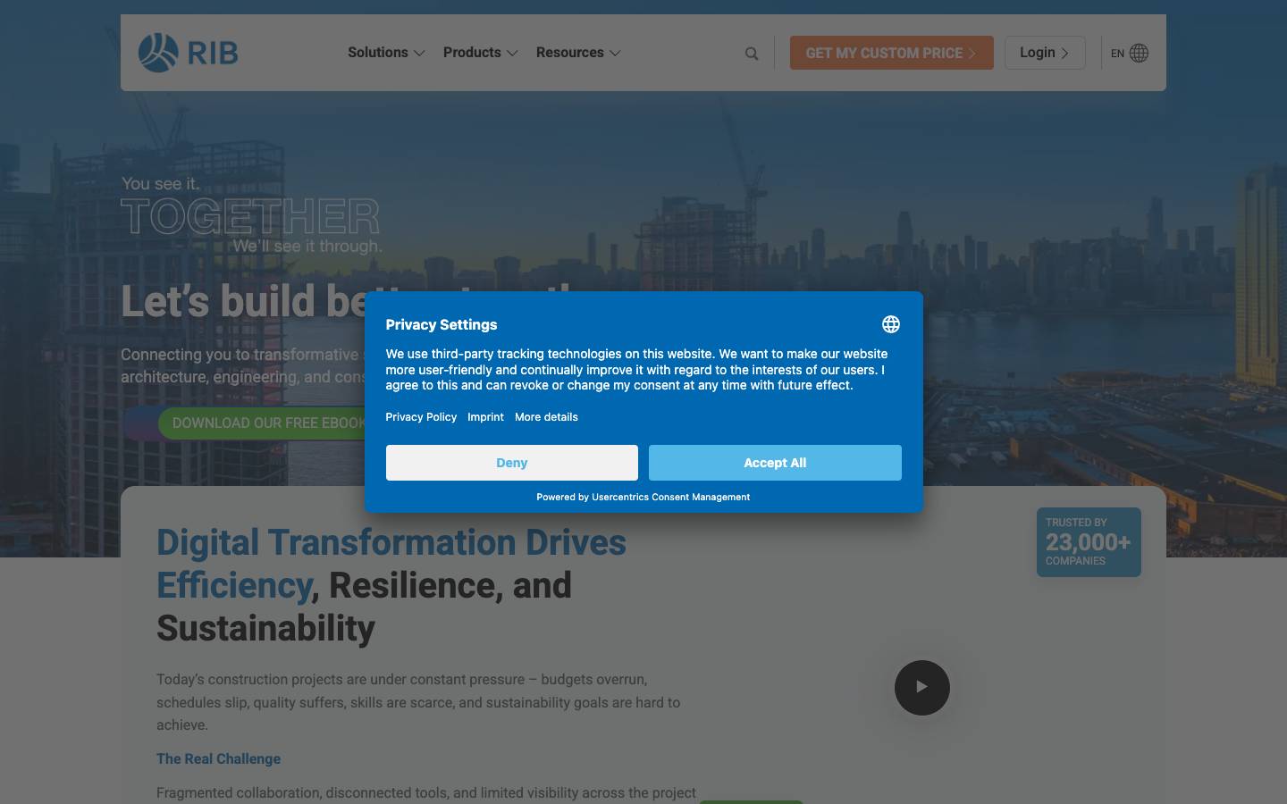 RIB Software's homepage, as read on Oct 2, 2026