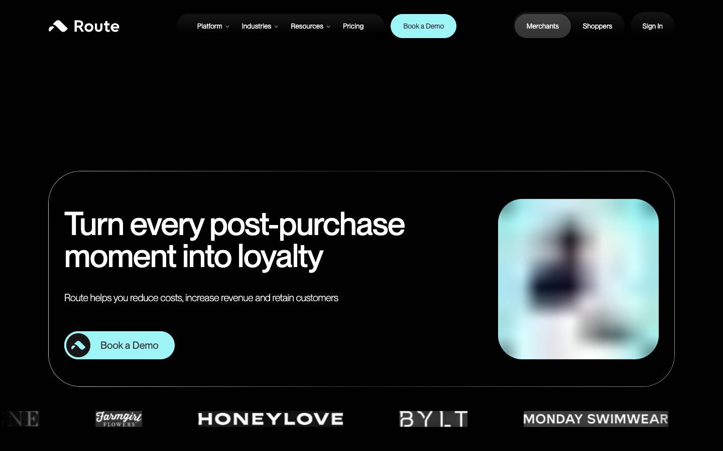 Route's homepage, as read on Oct 2, 2026