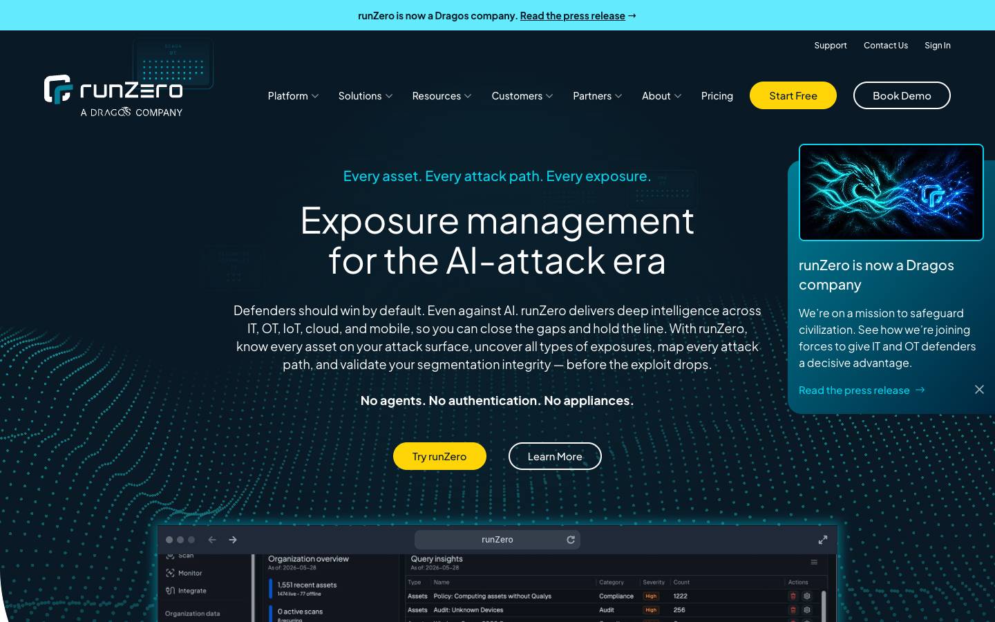 runZero's homepage, as read on Oct 2, 2026