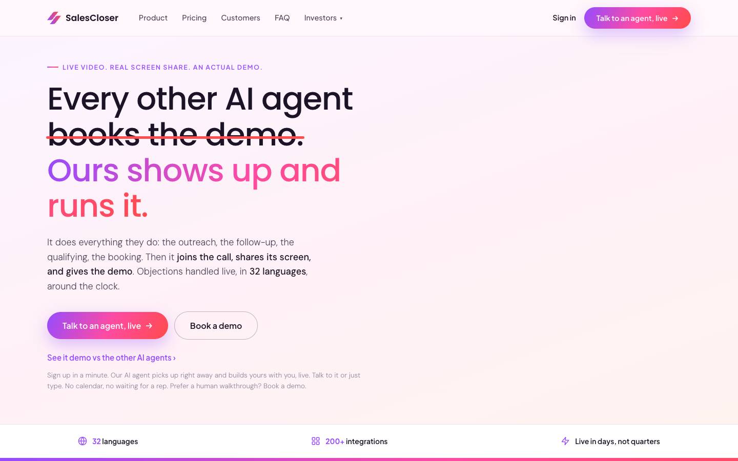 SalesCloser.ai's homepage, as read on Oct 2, 2026