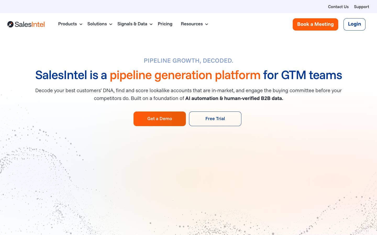 SalesIntel's homepage, as read on Oct 2, 2026