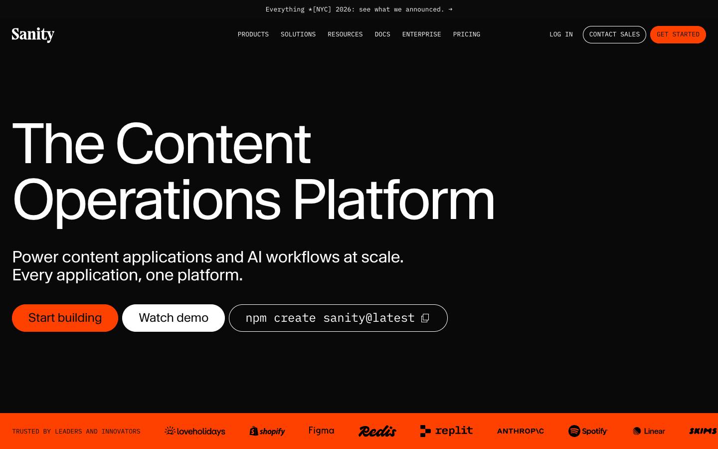 Sanity's homepage, as read on Oct 2, 2026