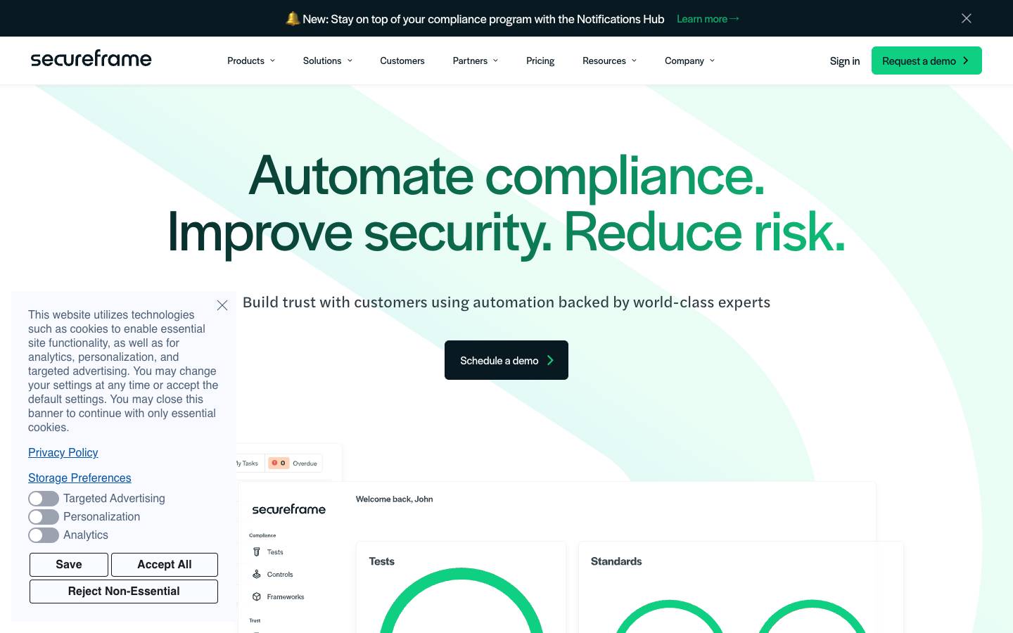 Secureframe's homepage, as read on Oct 2, 2026