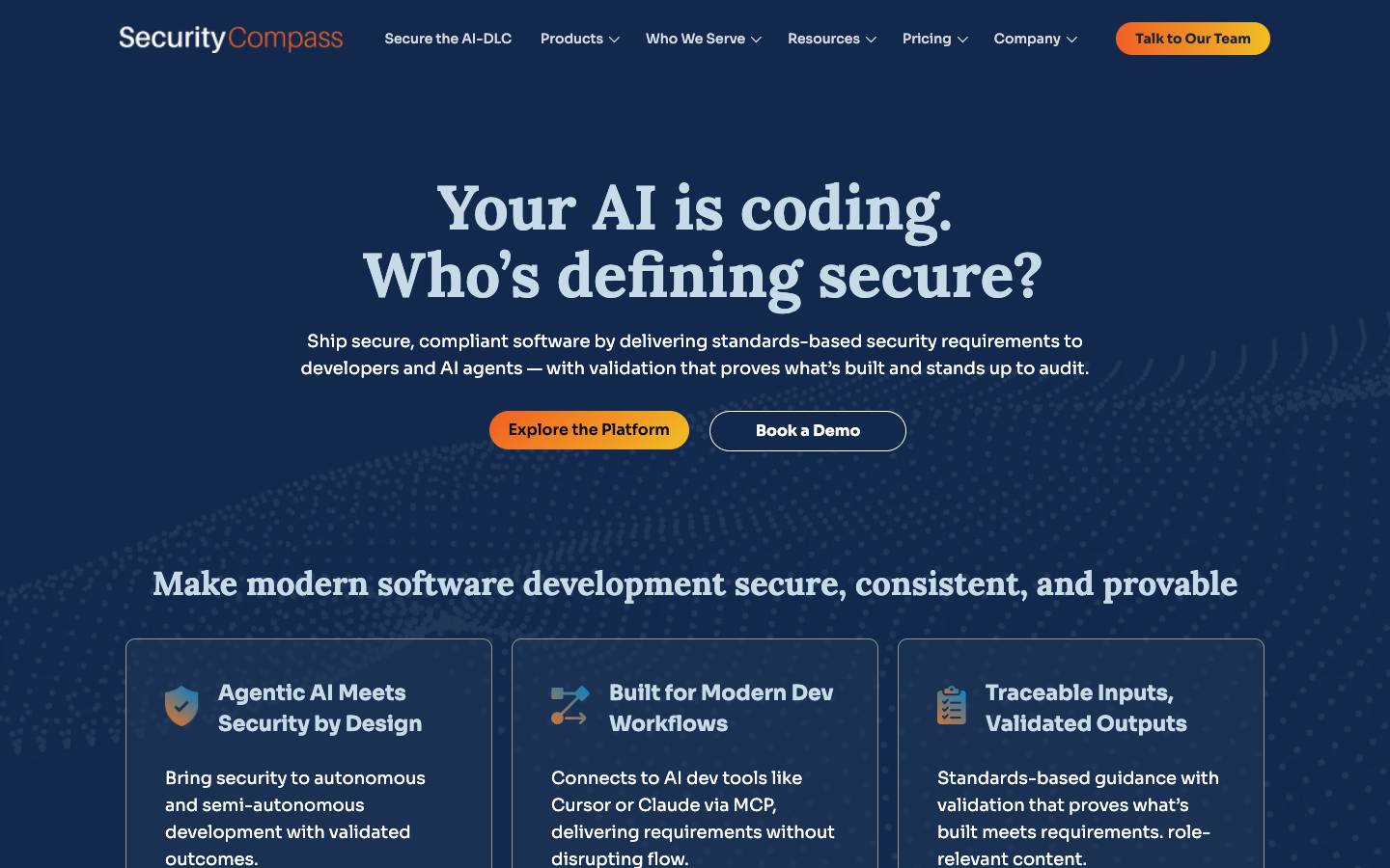 Security Compass's homepage, as read on Oct 2, 2026
