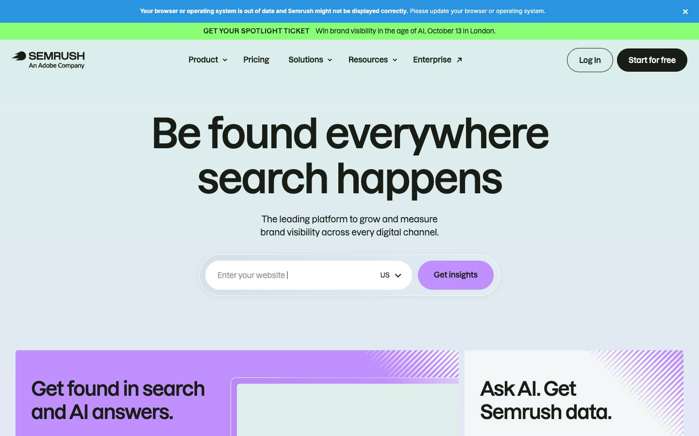 Semrush's homepage, as read on Oct 2, 2026