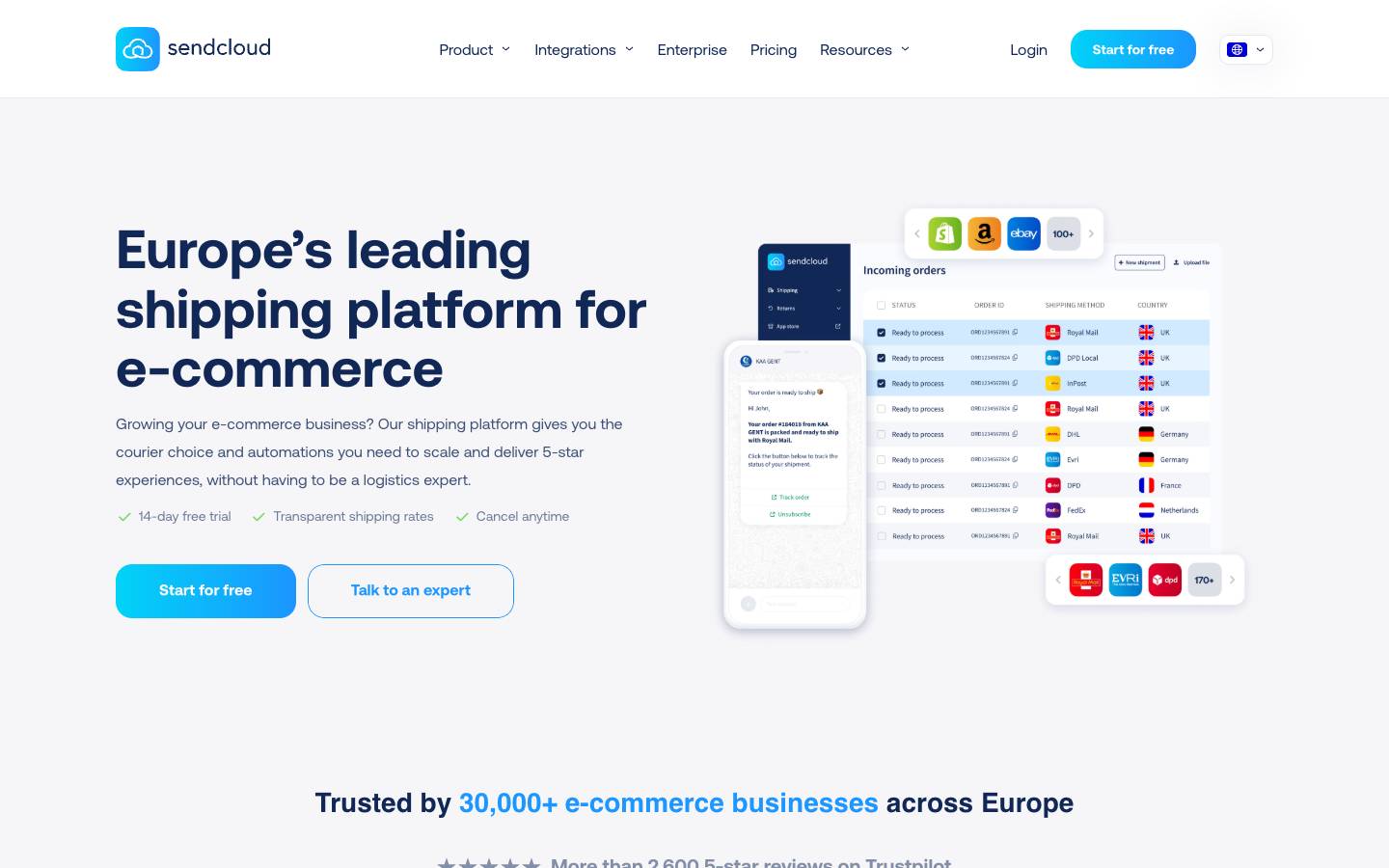 SendCloud's homepage, as read on Oct 6, 2026