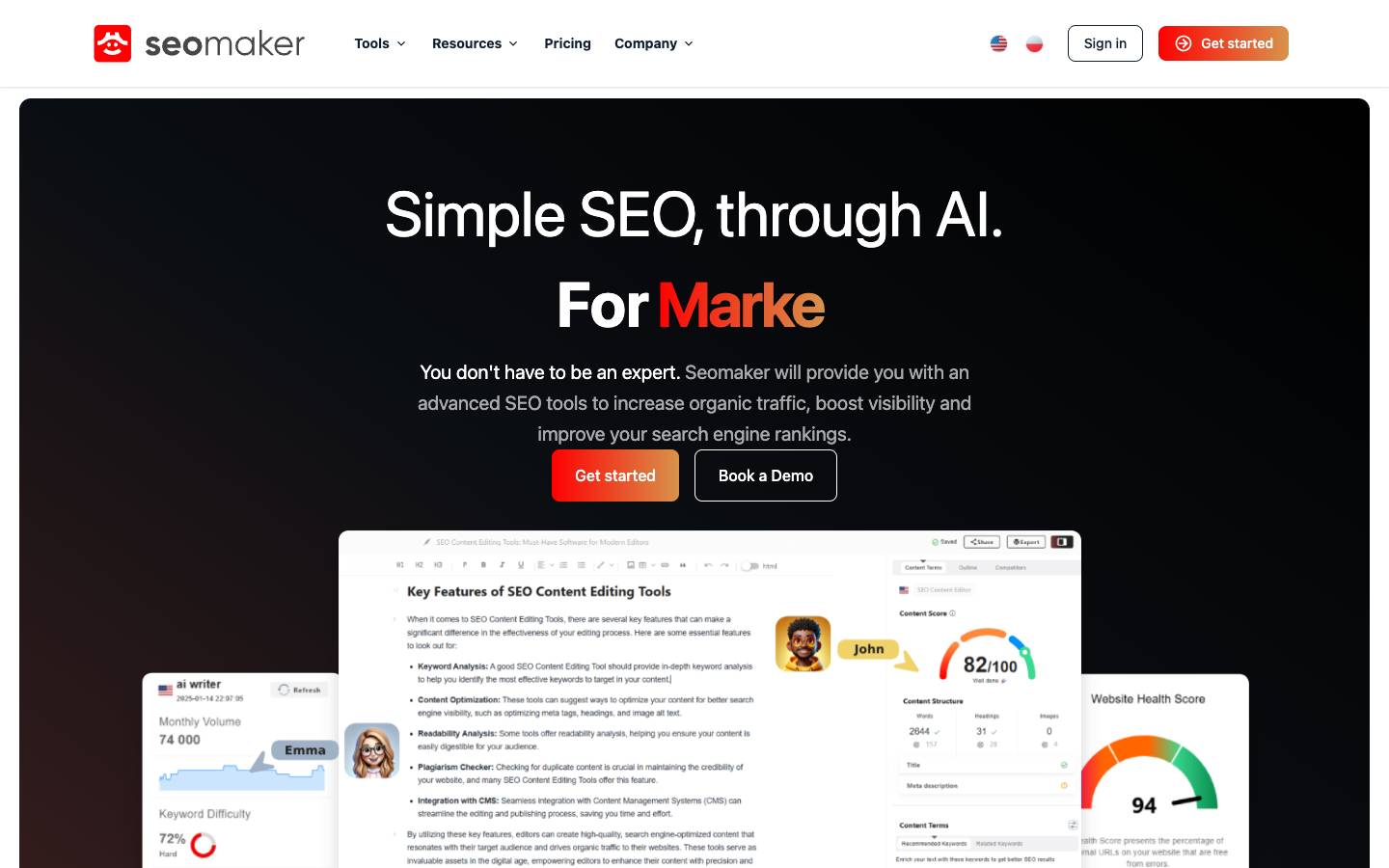 Seomaker's homepage, as read on Oct 2, 2026