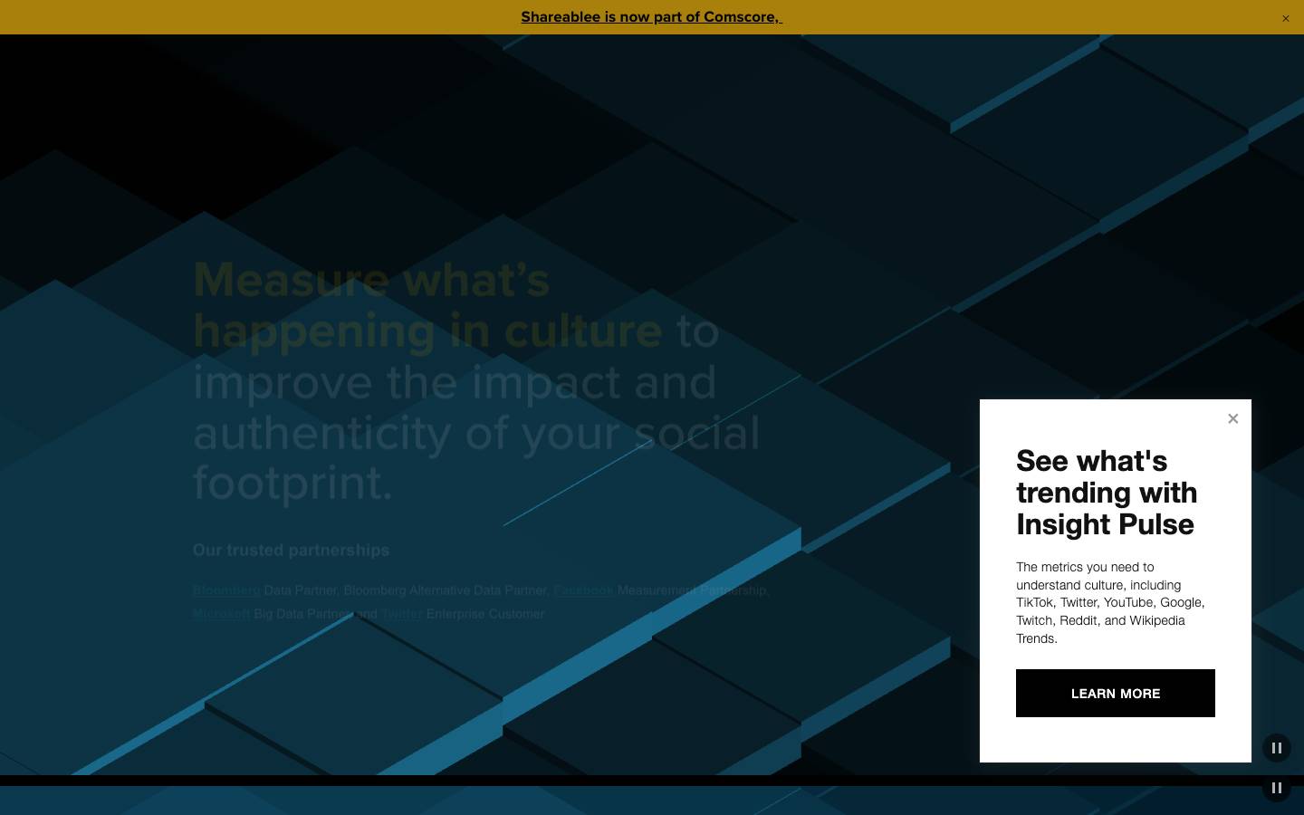 Shareablee's homepage, as read on Oct 2, 2026