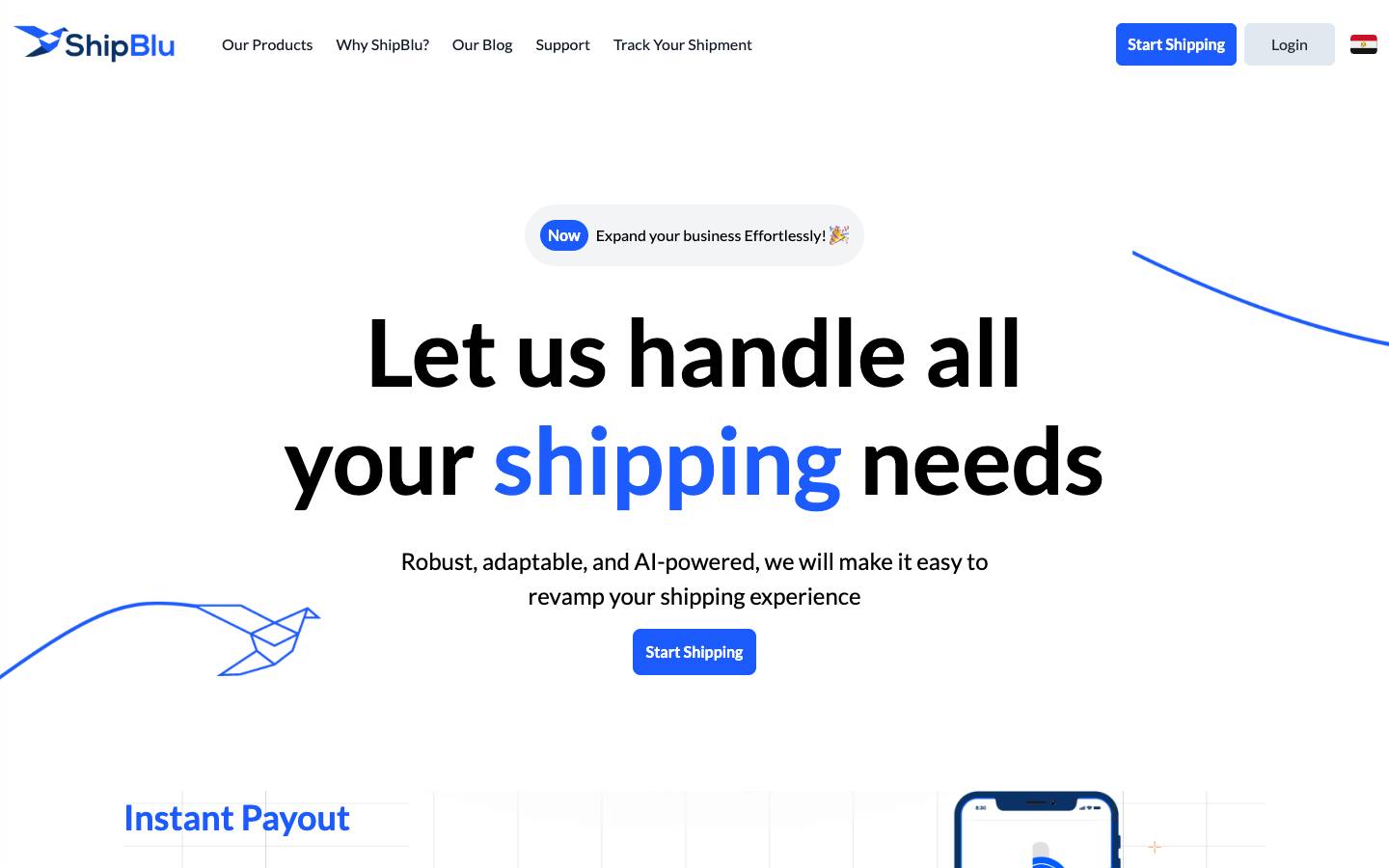 ShipBlu's homepage, as read on Oct 2, 2026