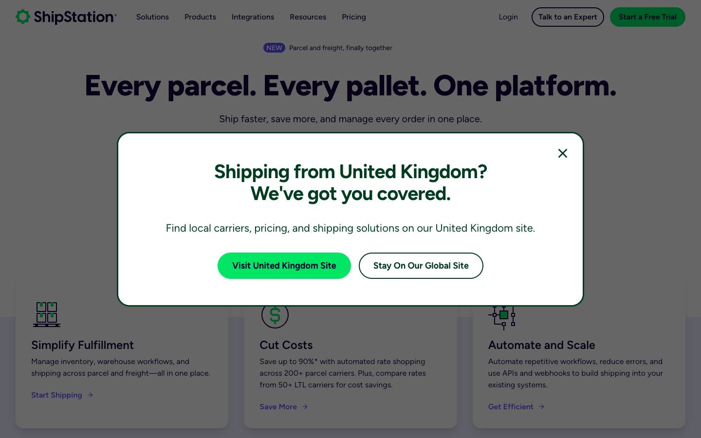 ShipStation's homepage, as read on Oct 2, 2026