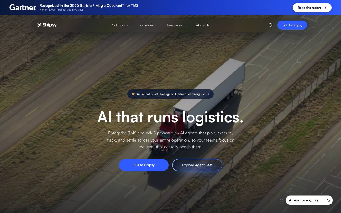 Shipsy's homepage, as read on Oct 2, 2026