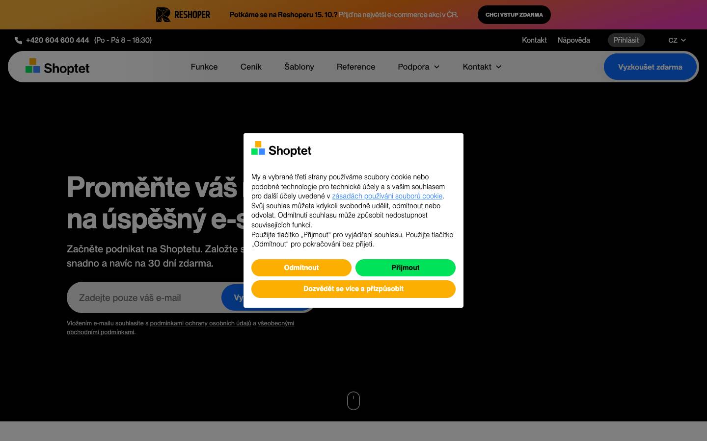 Shoptet's homepage, as read on Oct 2, 2026