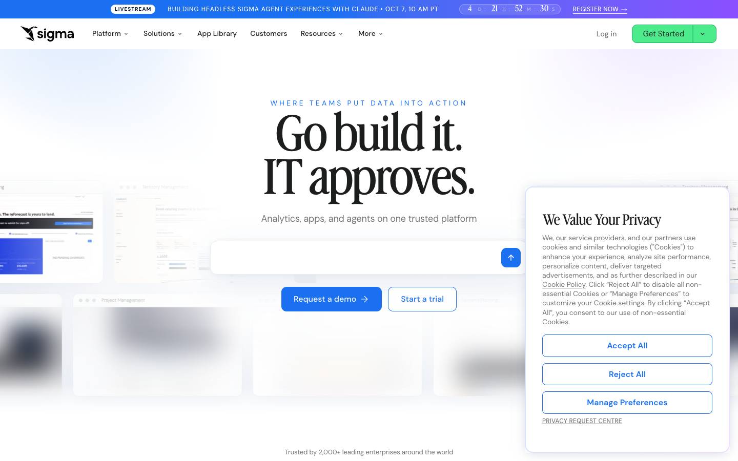 Sigma's homepage, as read on Oct 6, 2026
