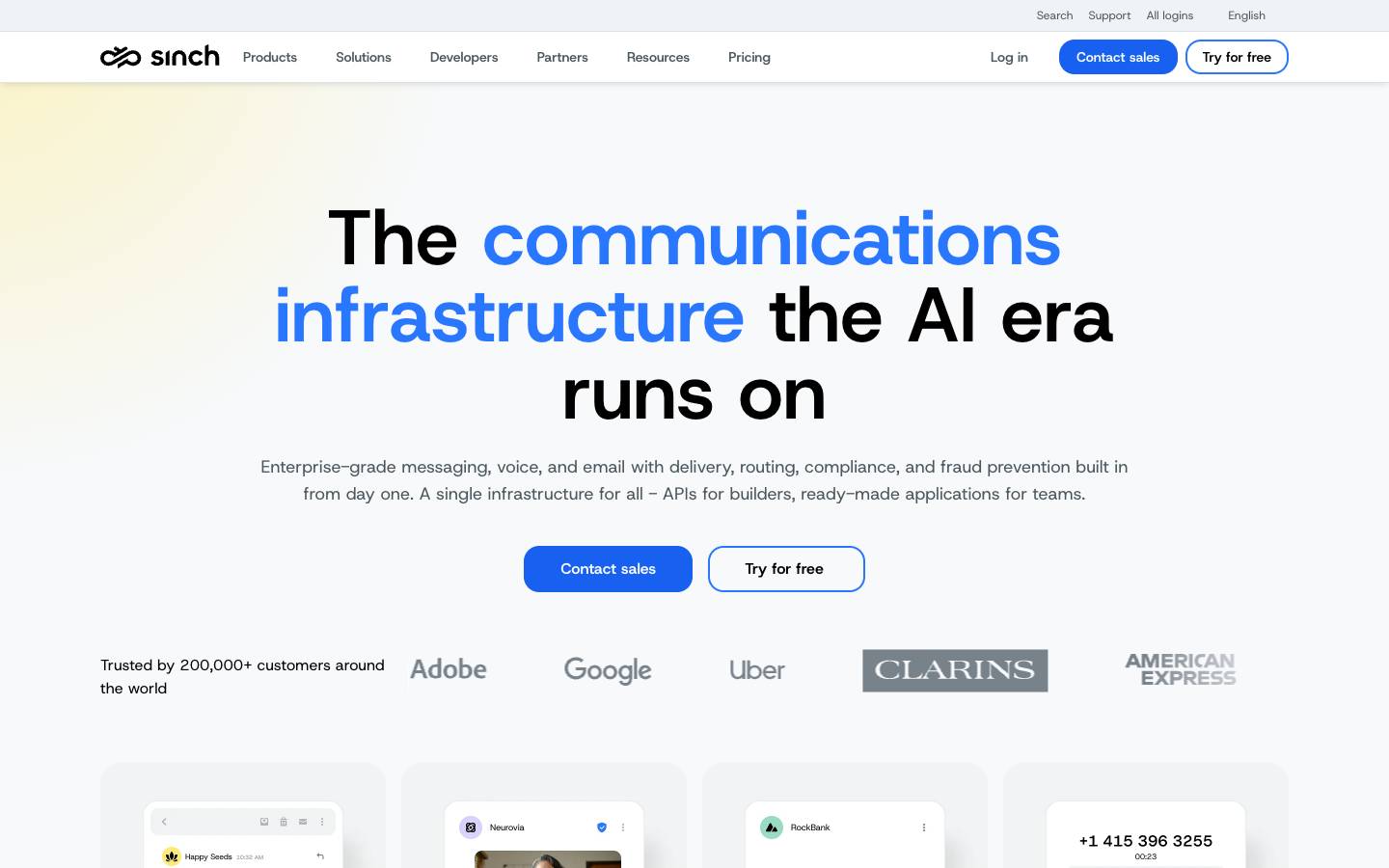 Sinch's homepage, as read on Oct 2, 2026
