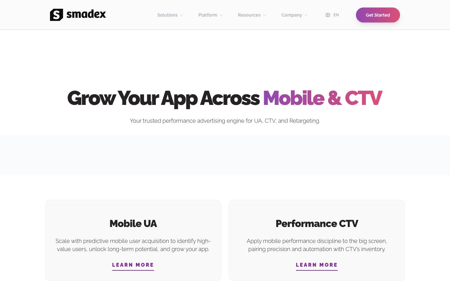 Smadex's homepage, as read on Oct 2, 2026