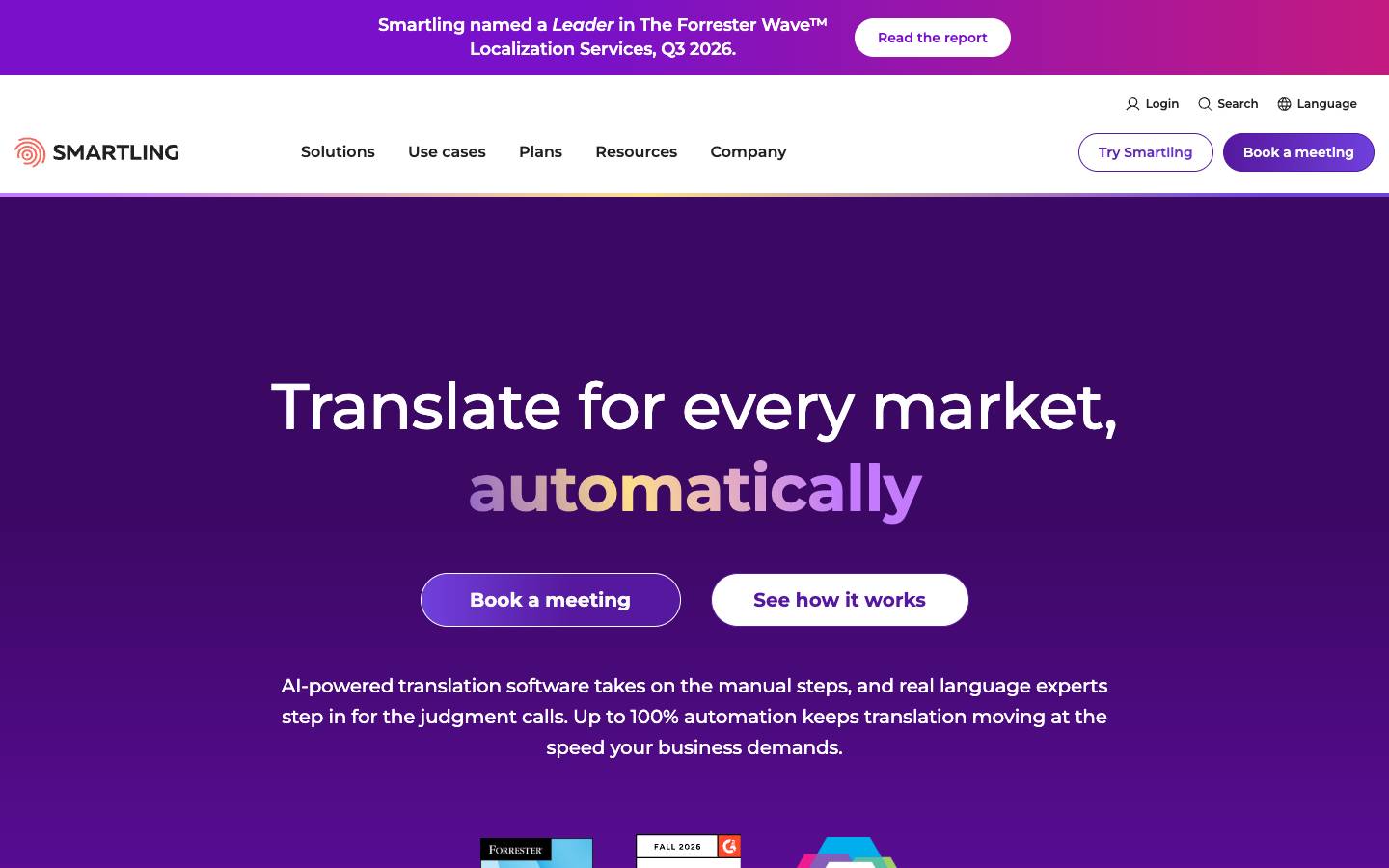 Smartling's homepage, as read on Oct 2, 2026