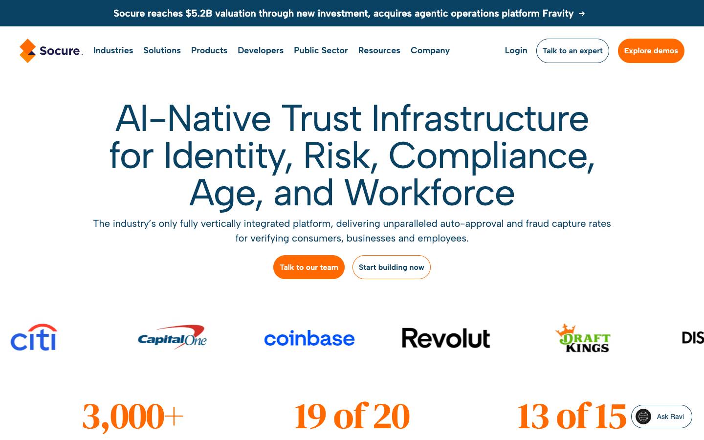 Socure's homepage, as read on Oct 2, 2026