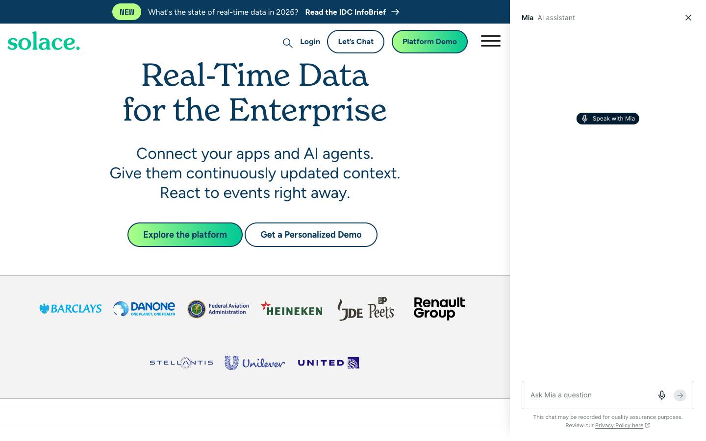 Solace's homepage, as read on Oct 2, 2026